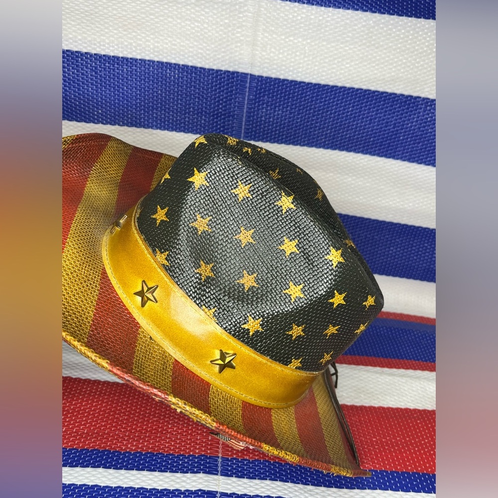 Vintage Saddleback American Flag Straw Cowboy Hat - ONE SIZE - USA - Patriot - Picture 11 of 15